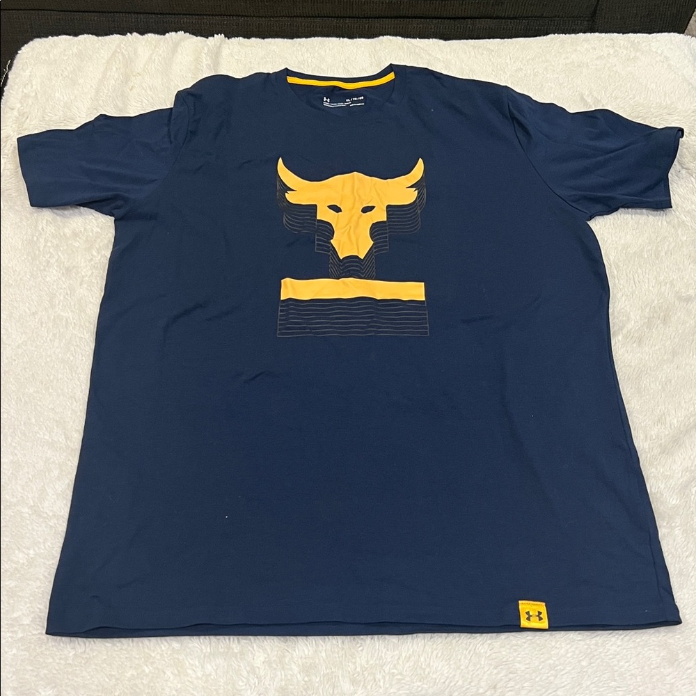 Under Armour Project Rock Above The Bar Brahma T Shirt Men's Heat Gear Blue XL